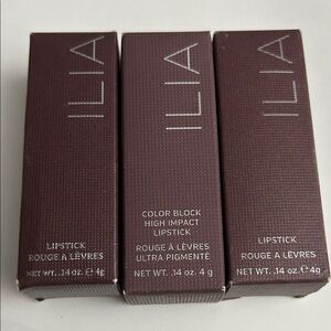 ILIA Lipstick Trio Rococco color block, Viola, and Humble Pie